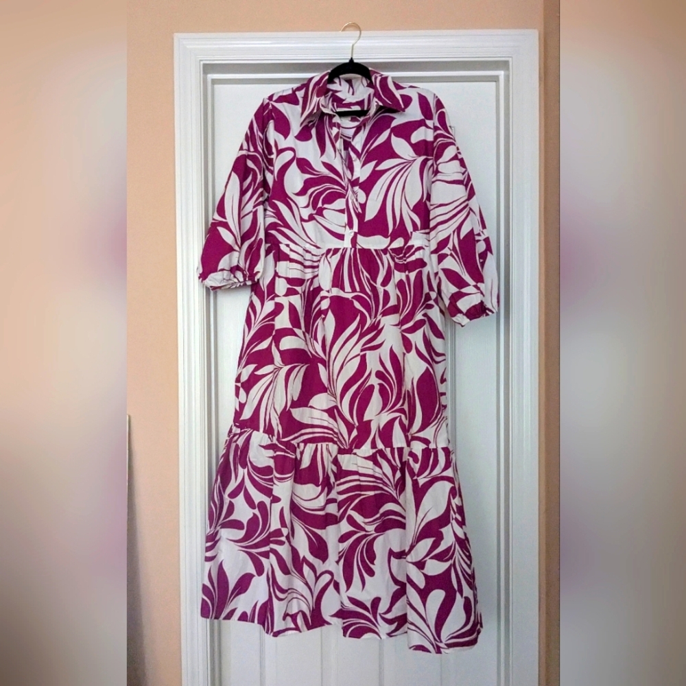 Anthropologie Maeve Bettina Burgundy & White Floral Print Midi Dress-EUC